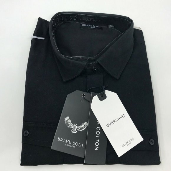 Brave Soul Long Sleeve Button Up Shacket, Men's Size XL - Jet Black